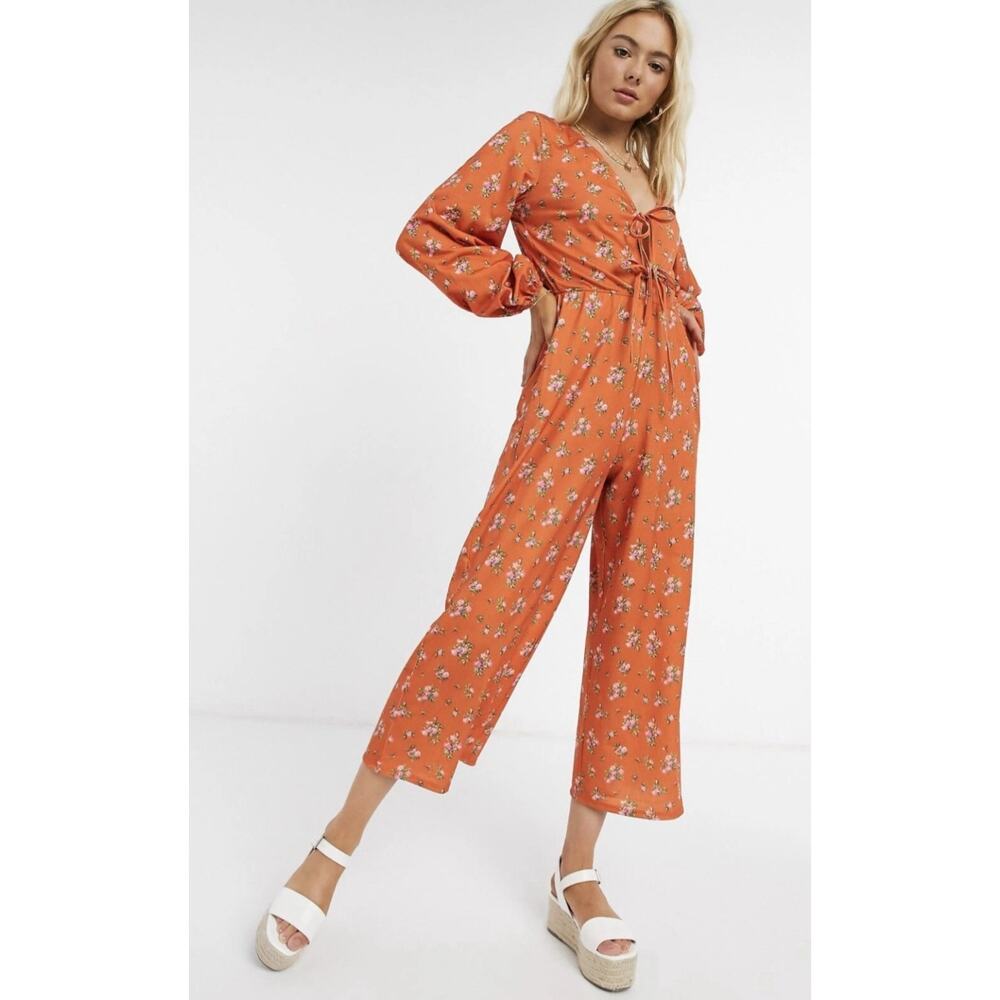 ASOS Orange Floral Tie-Front Jumpsuit